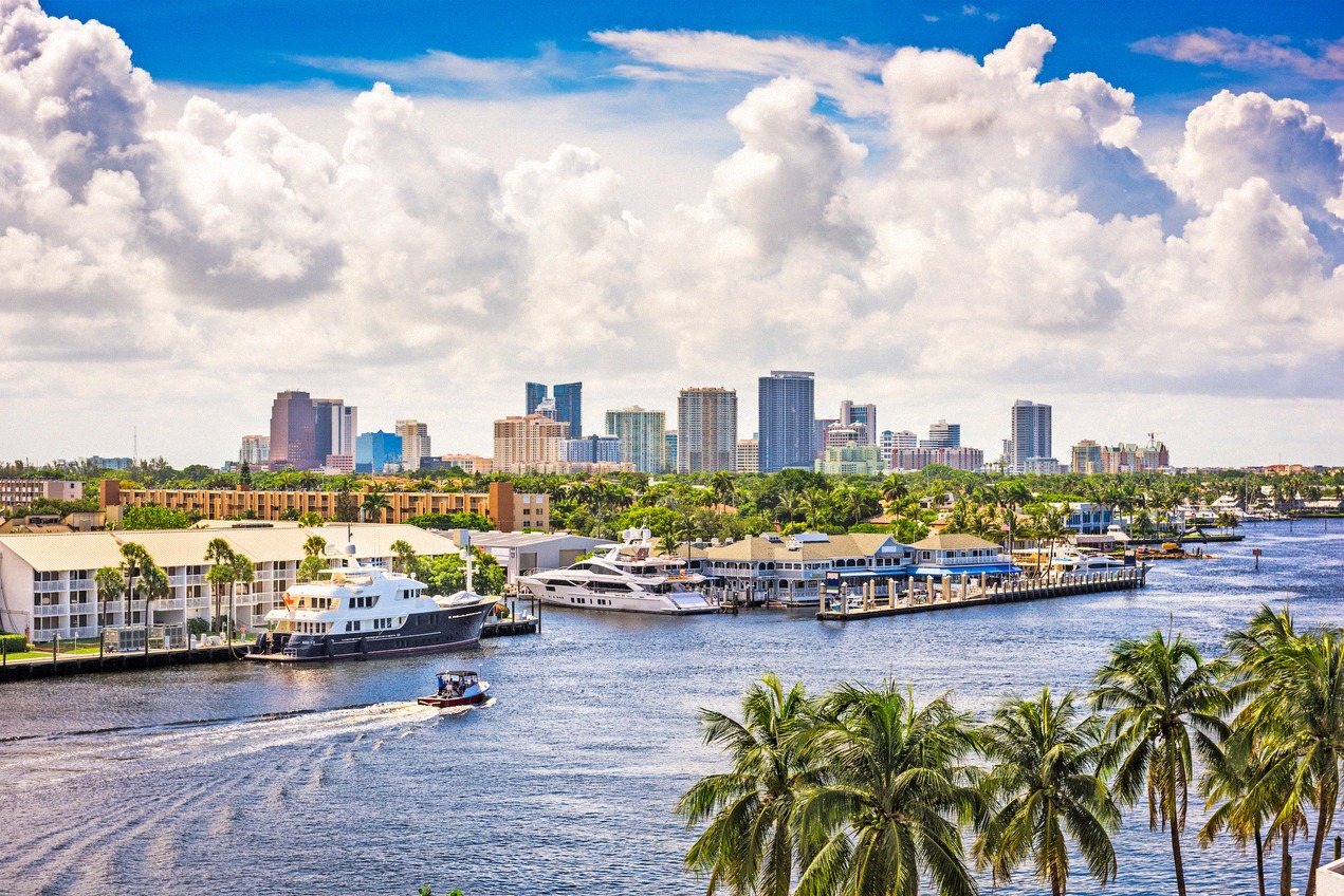 Fort Lauderdale skyline and Intracoastal Waterway, departure city of the Bahamas ferry