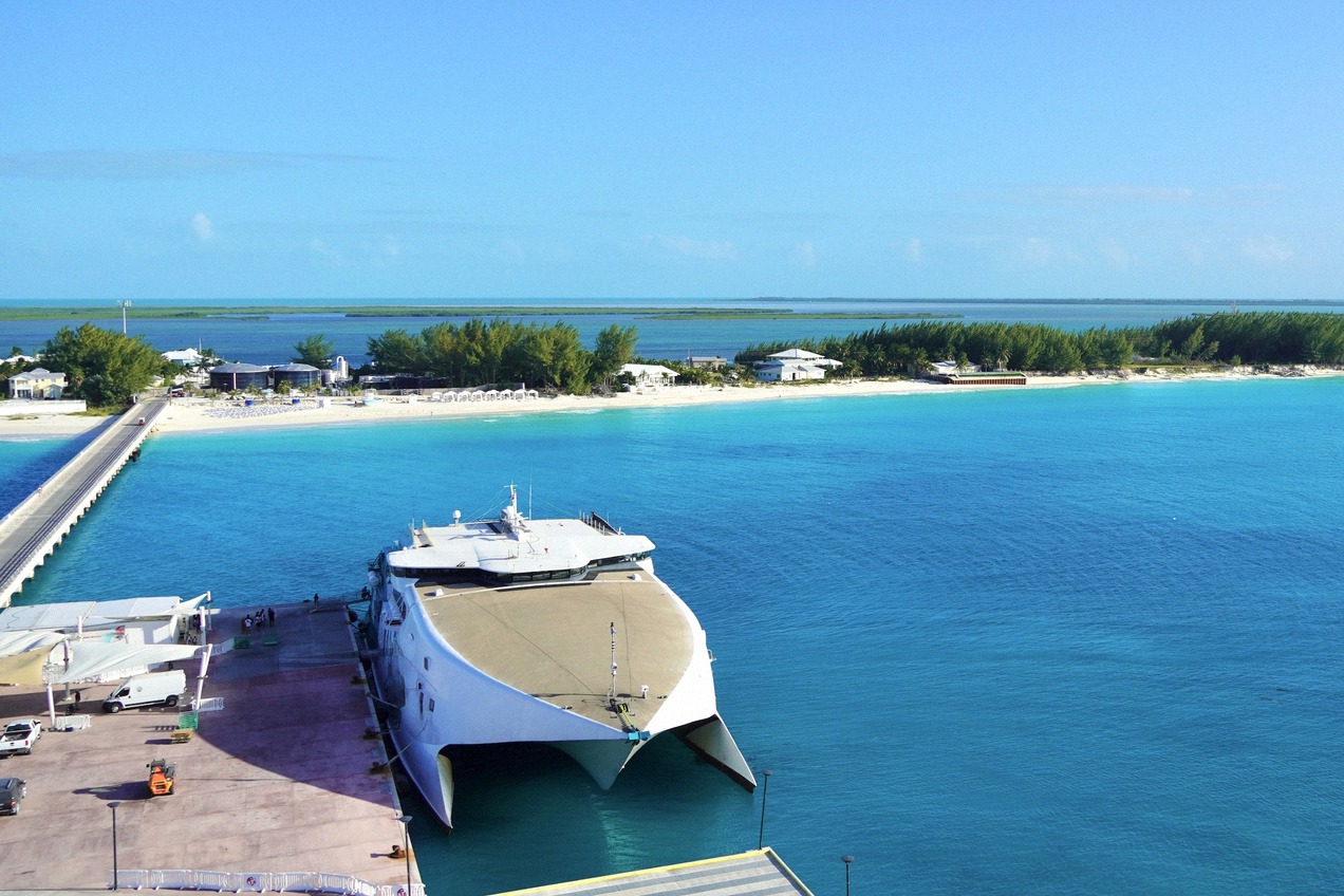Balearia Caribbean ferry at the pier on North Bimini in the Bahamas